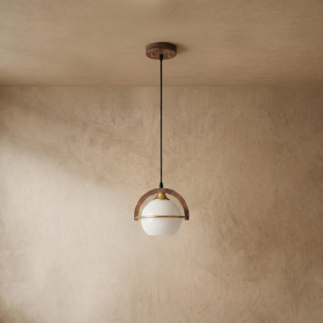 Zenno Modern Pendant Light — Wood & Acrylic Sphere with Metal Frame Dining Room