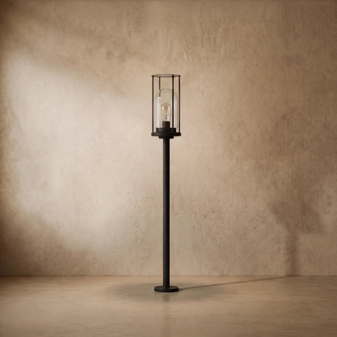 Vetro Modern Metal Outdoor Pillar Light/Pathway Light - Black Lantern Shape, Cylindrical