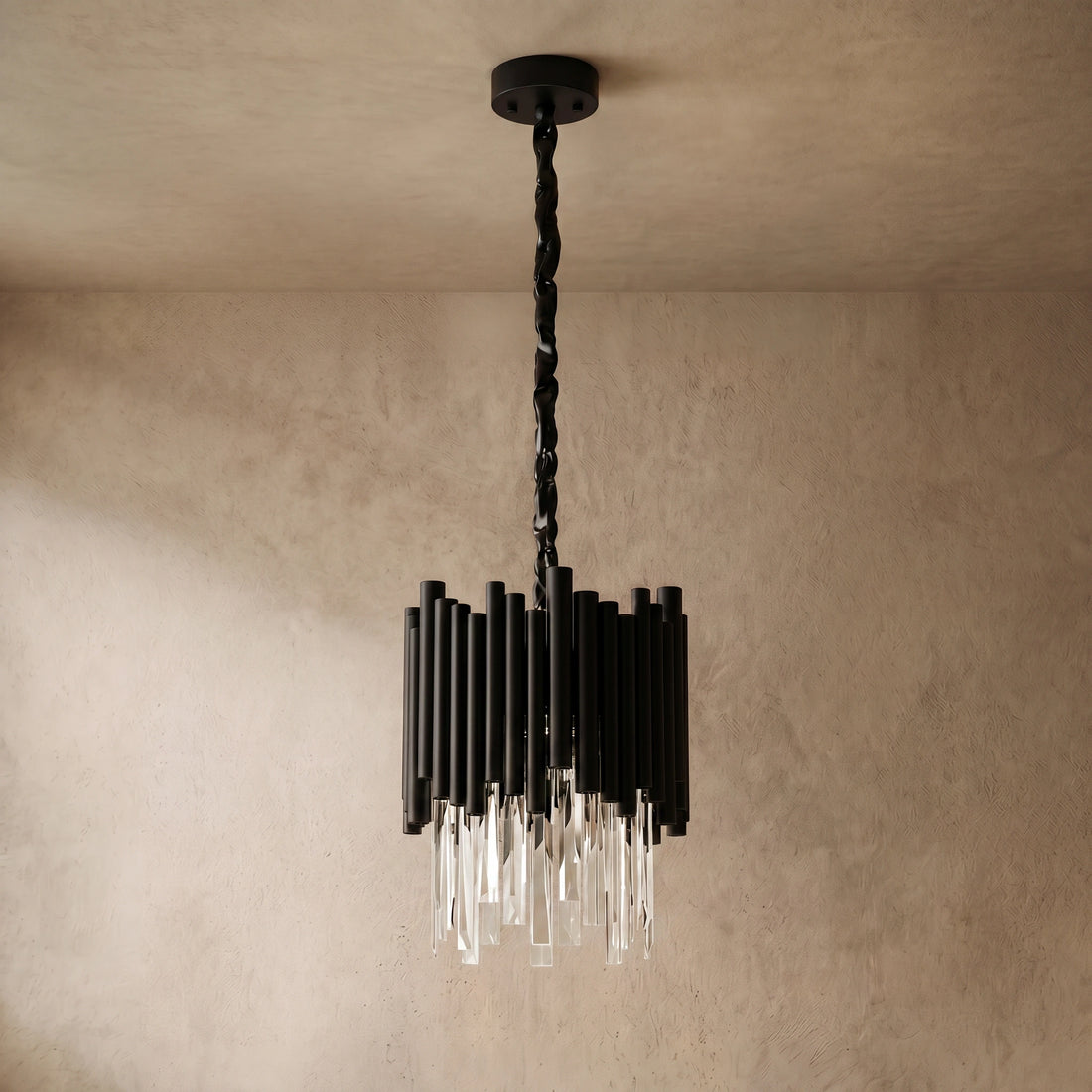 Modern Obsidian Mini Pendant Light with Crystal Detail