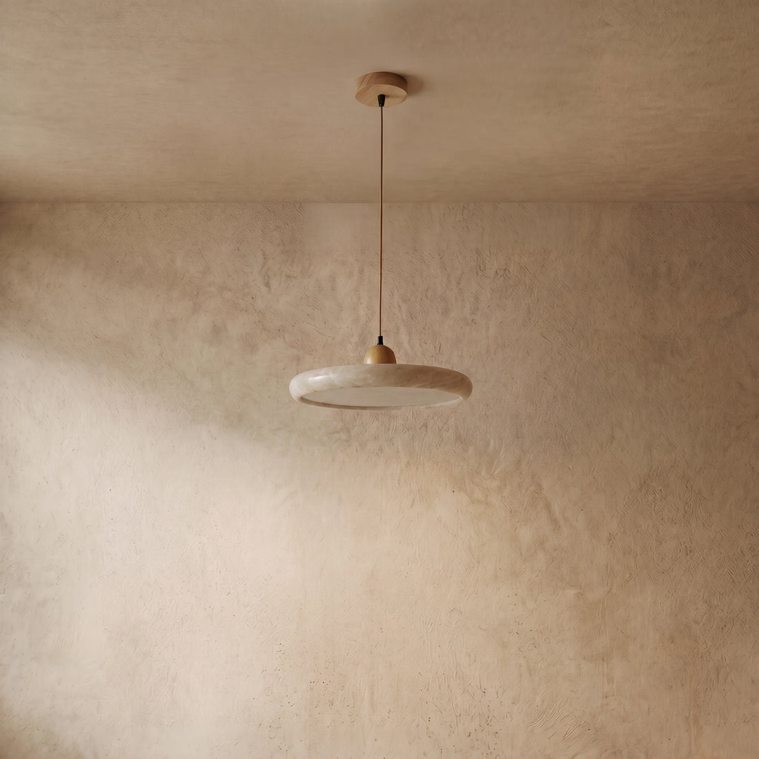 Modern Pendant Light – Wood and Stone LED Ceiling Lamp for Dining Room