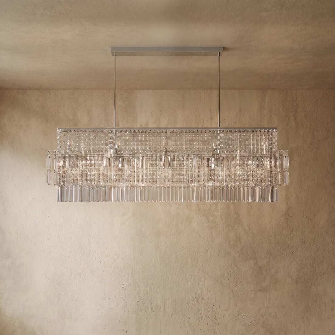 Excelis Royal Cascade Crystal Chandelier – Brushed Stainless Steel in Chrome/Gold Living Room