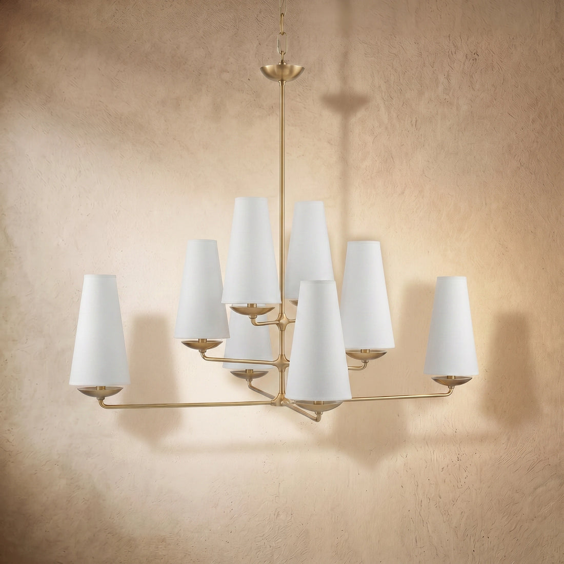 Modern Tiered Chandelier — Copper Frame & Linen Shades for Dining Room