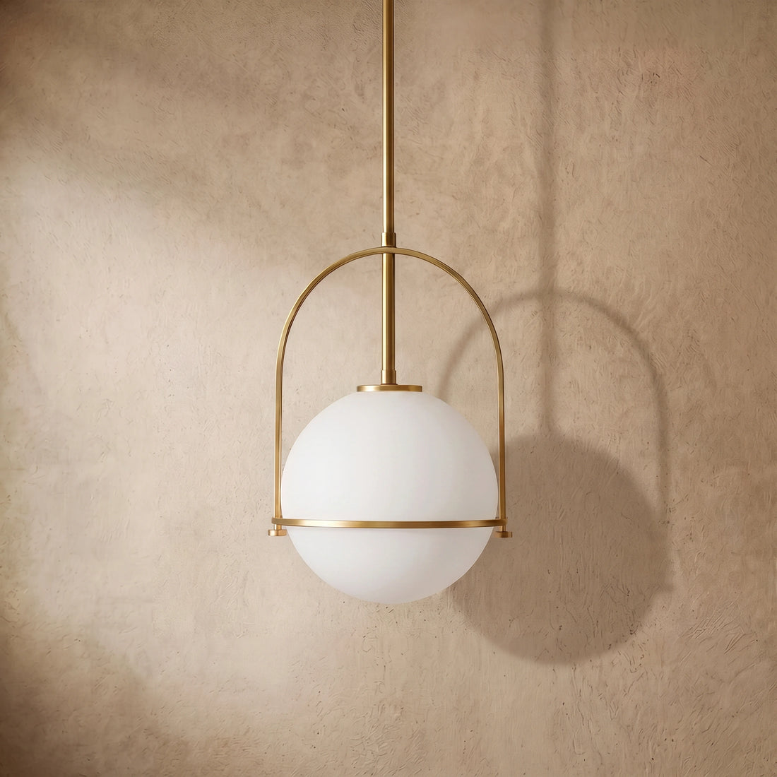 Modern Ceiling Light — Etched Opal Glass Globe & Brass Black For Kitchen Island