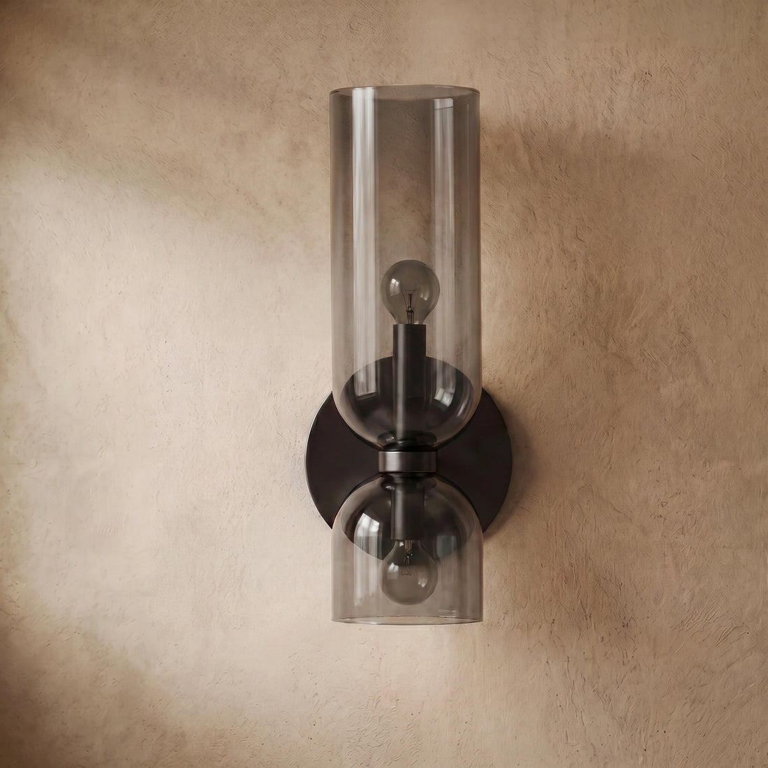 Vetro Modern Glass Wall Lamp - White/Blue/Gray Cylindrical Double Head for Bedroom