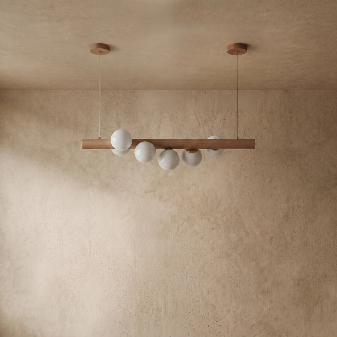 Nebula Modern Linear Pendant Light - Walnut/Wood Glass for Kitchen Island