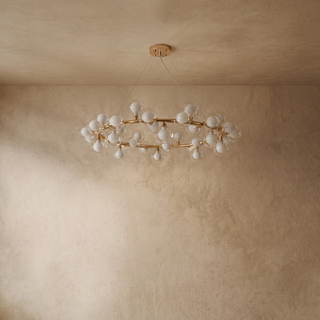 Varlont Nebula Modern Gold Chandelier - Metal Ring & Glass Bubble Design for Living Room