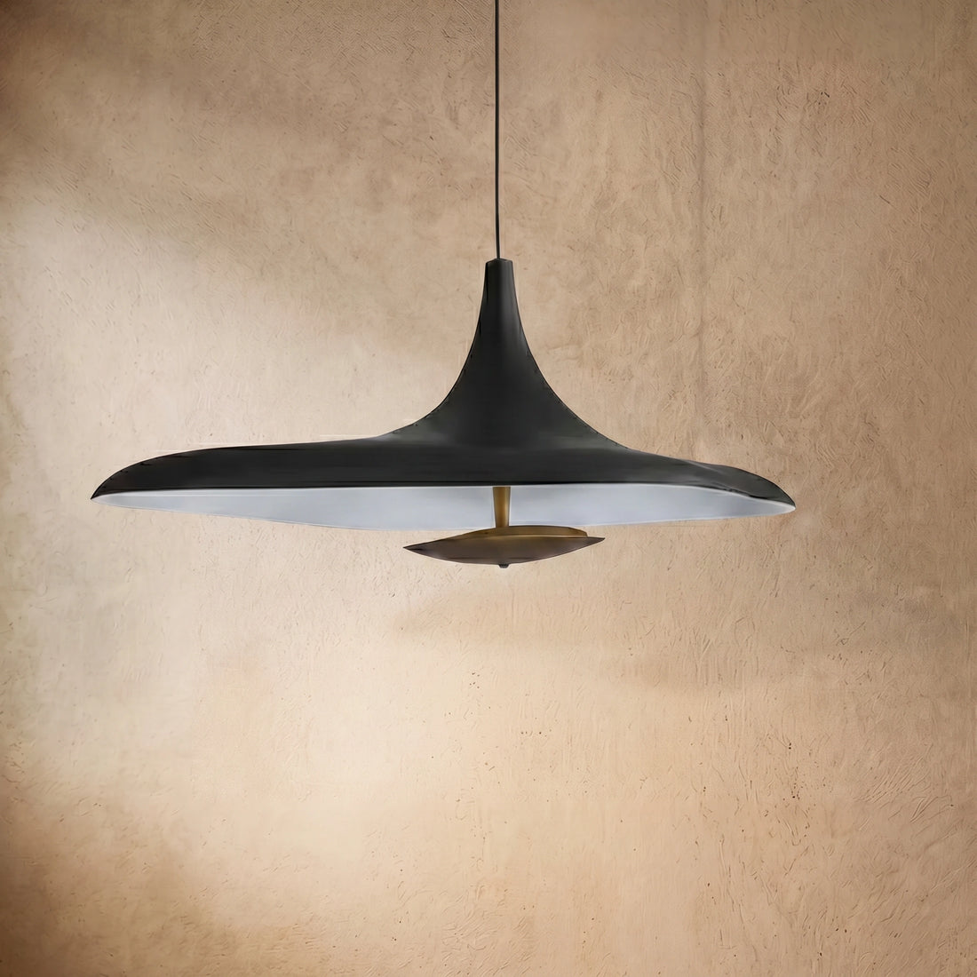 Stellar Modern Hooded Pendant Light – White/ Black Resin/Metal Living/Dining Room