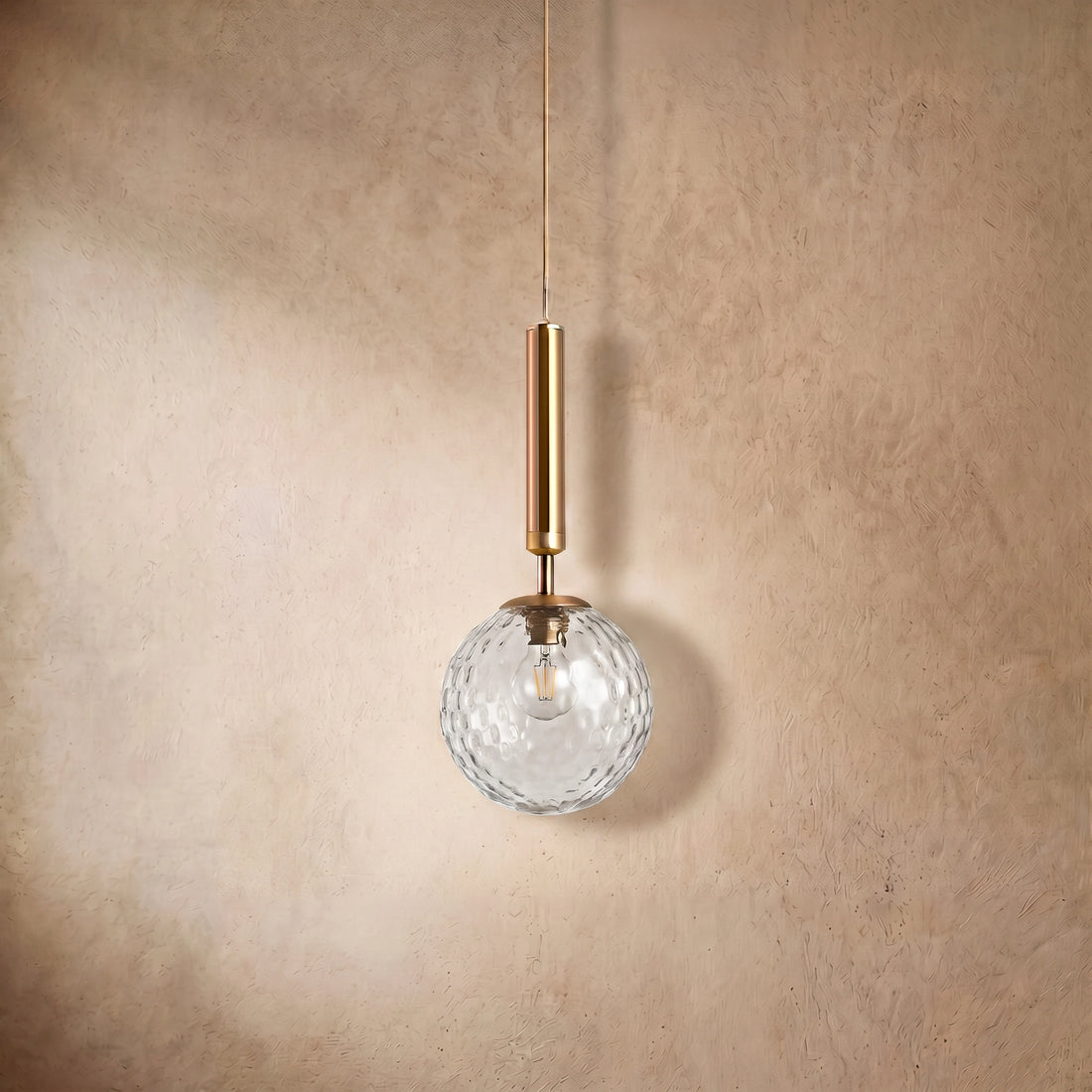 Vetro Modern Gold Pendant Light – Globular Glass/Metal Fixture for Dining Room