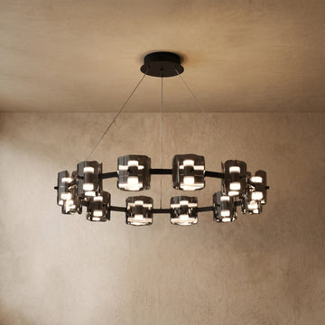 Excelis Royal Pendant Light - Gold/Black Metal & Glass Ring for Dining Room