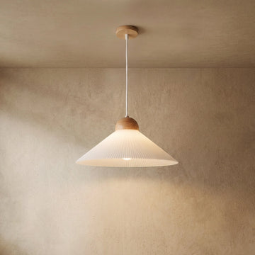 Varlont Crema Modern Wood & Glass Pendant Light — Brown Conical Shade for Dining Room