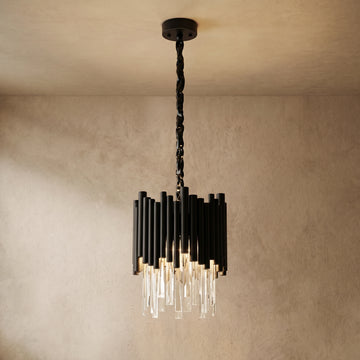 Modern Obsidian Mini Pendant Light with Crystal Detail