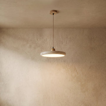 Modern Pendant Light – Wood and Stone LED Ceiling Lamp for Dining Room
