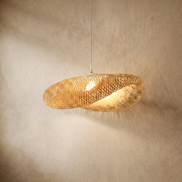 Bamburo Natural Bamboo Pendant Light – Irregular Wood Design for Dining Room