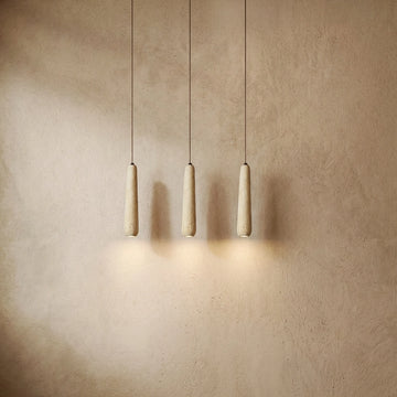 Zenno Modern Pendant Light — Natural Wood & Stone Cylinder for Dining Room