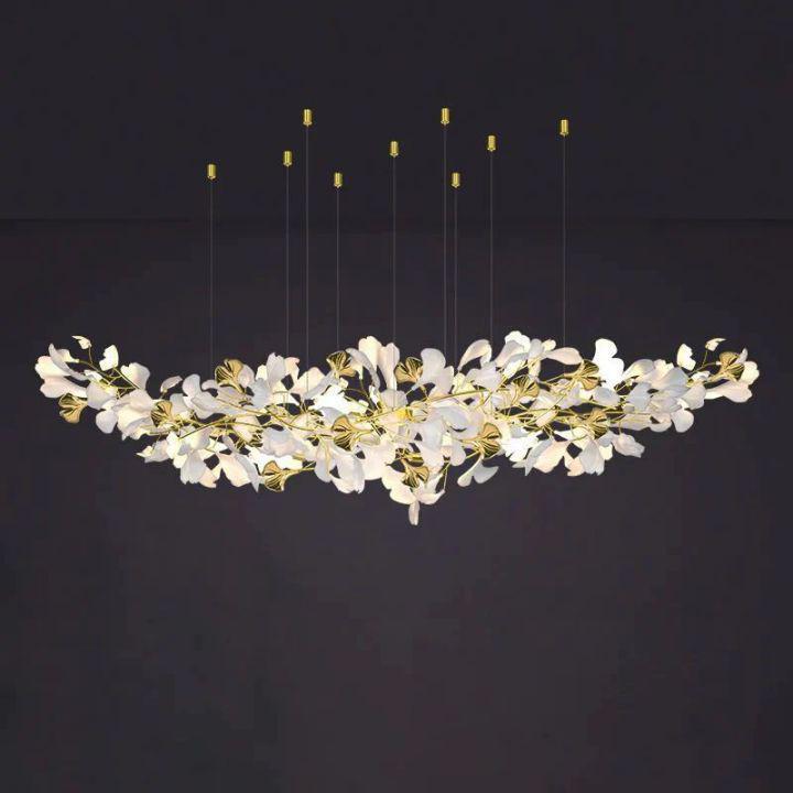 Ginkgo A Branch Chandelier - All white leaves150CM (L59"）Joyfuzzy