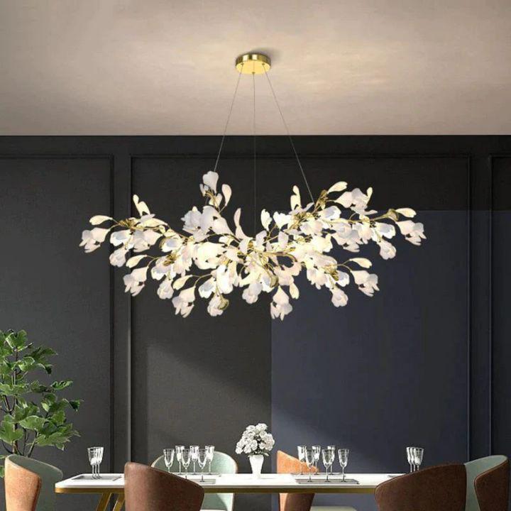 Ginkgo Branch Chandelier - All white leavesL100CM (L39¼")Joyfuzzy