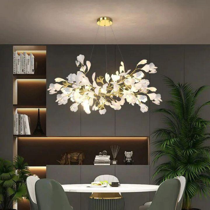 Ginkgo Branch Chandelier - All white leavesL80CM (L31½")Joyfuzzy
