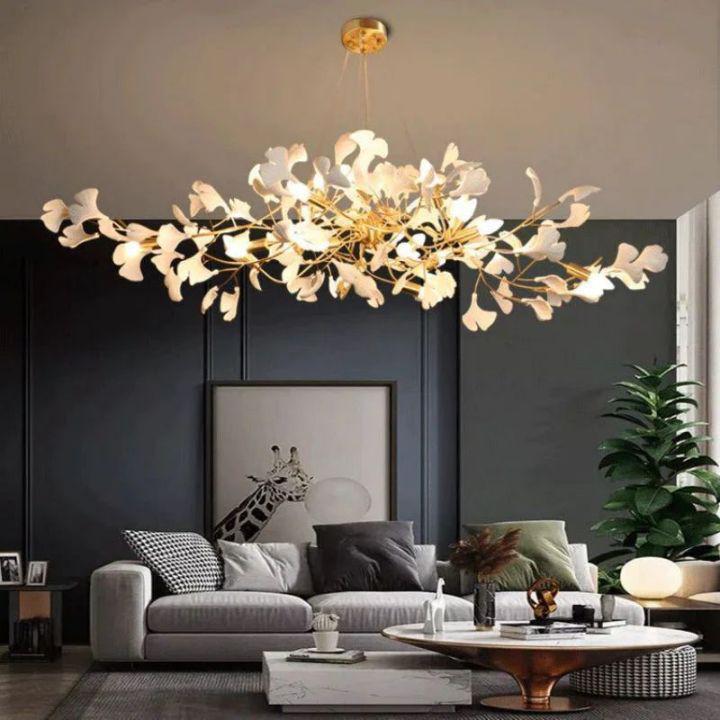 Ginkgo C Branch Chandelier - All white leaves150CM (59")Joyfuzzy