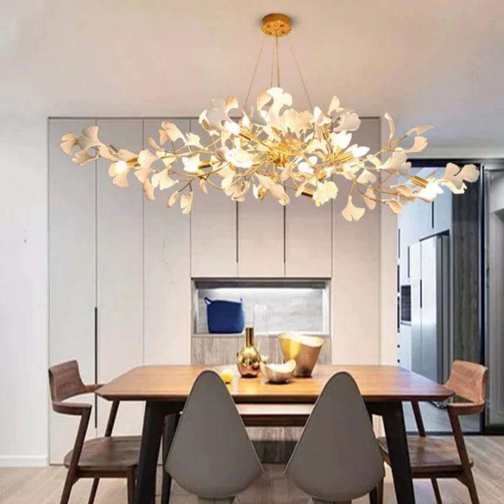 Ginkgo C Branch Chandelier - All white leaves150CM (59")Joyfuzzy