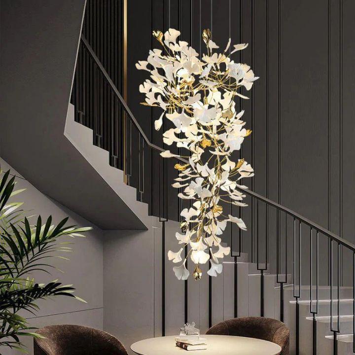 Ginkgo Cascading A Branch Chandelier - All white leavesH150CM (H59")Joyfuzzy