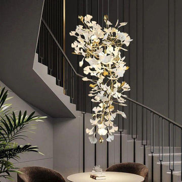 Ginkgo Cascading A Branch Chandelier - All white leavesH150CM (H59")Joyfuzzy
