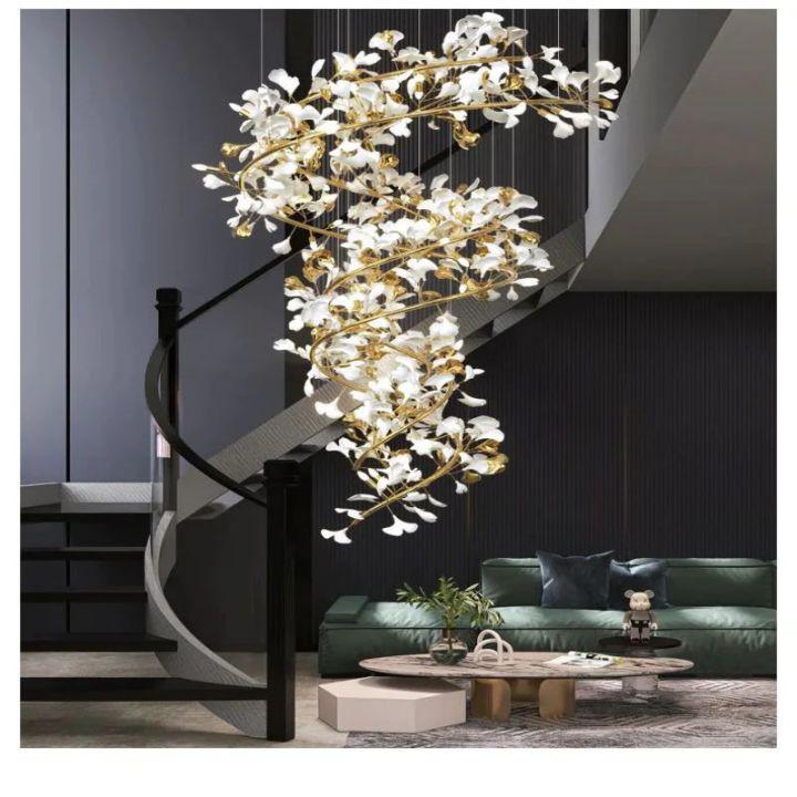 Ginkgo Cascading B (Spiral) Branch Chandelier - All white leavesH150CM (H59")Joyfuzzy