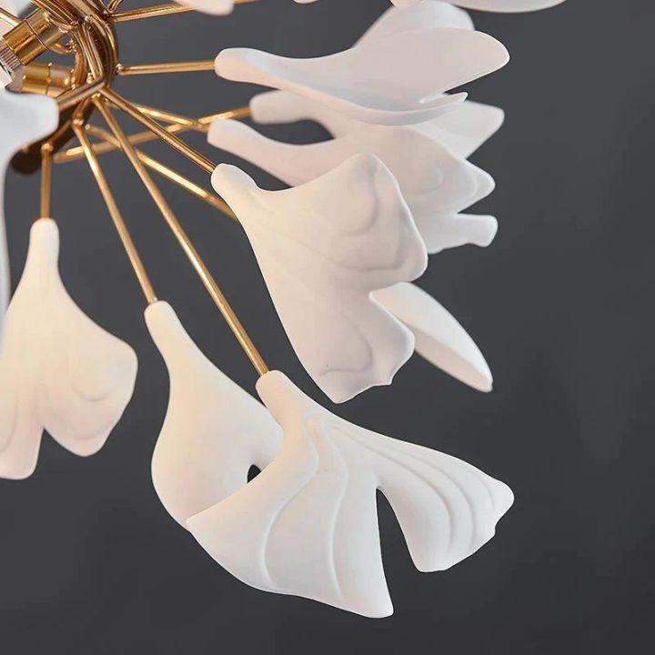 Ginkgo Cascading B (Spiral) Branch Chandelier - White + gold accentsH150CM (H59")Joyfuzzy