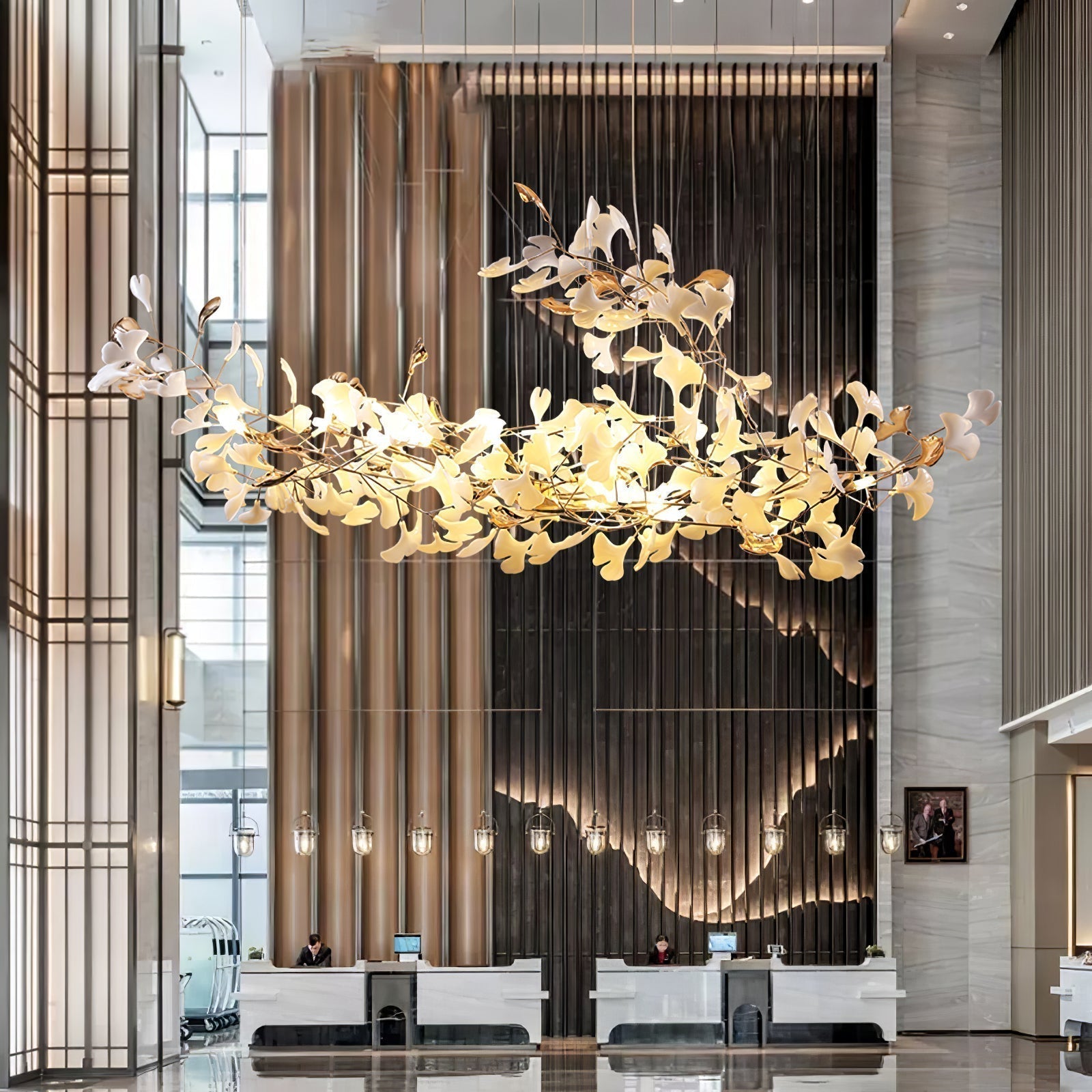 Ginkgo Cloud Chandelier - Model A L 78.7″ x W 23.6″ x H 23.6″Gold & WhiteJoyfuzzy