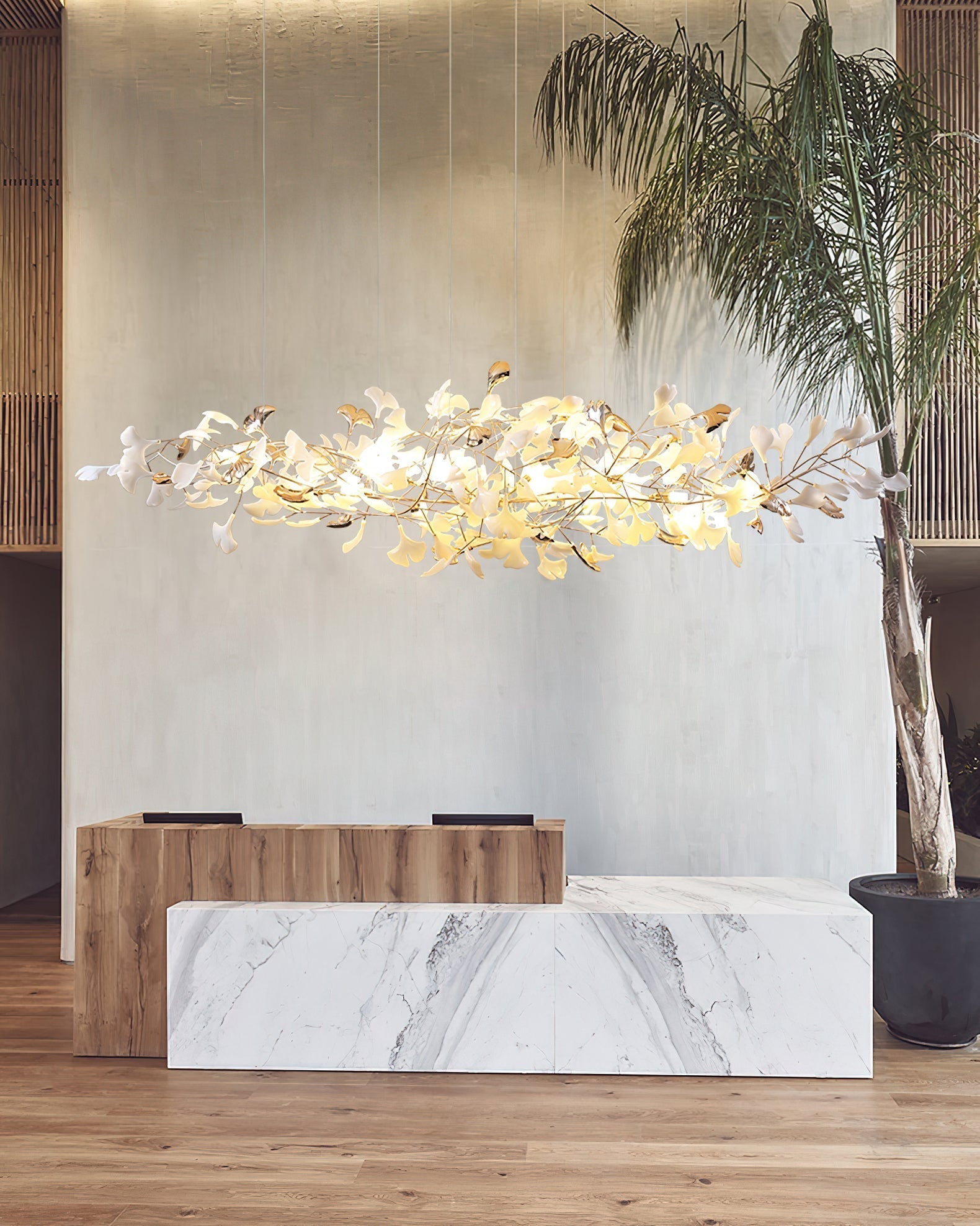 Ginkgo Cloud Chandelier - Model A L 78.7″ x W 23.6″ x H 23.6″Gold & WhiteJoyfuzzy