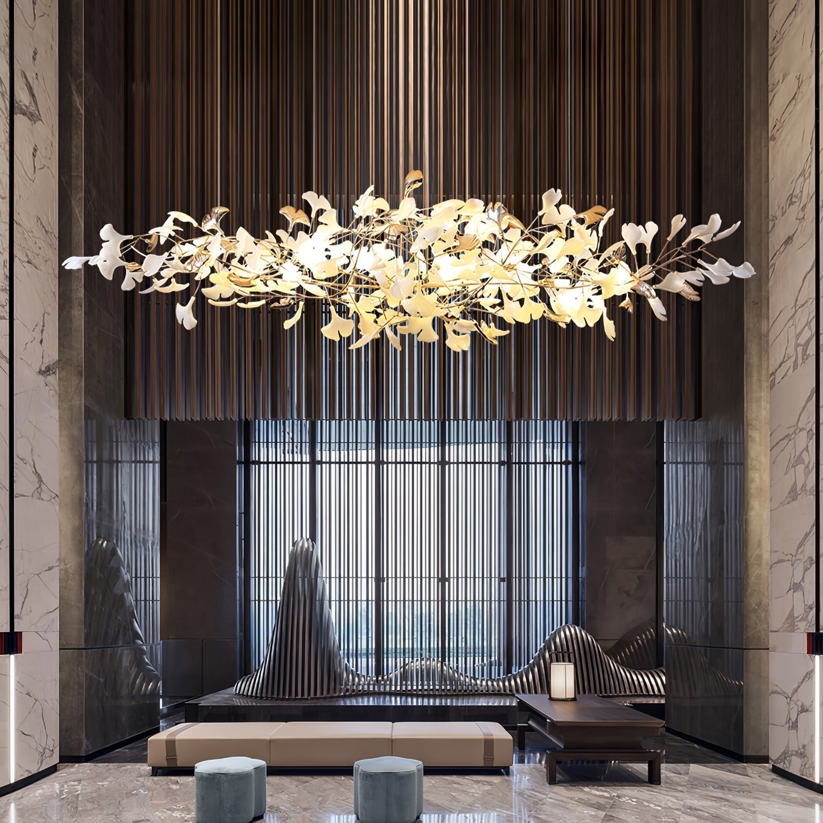 Ginkgo Cloud Chandelier - Model A L 78.7″ x W 23.6″ x H 23.6″Gold & WhiteJoyfuzzy