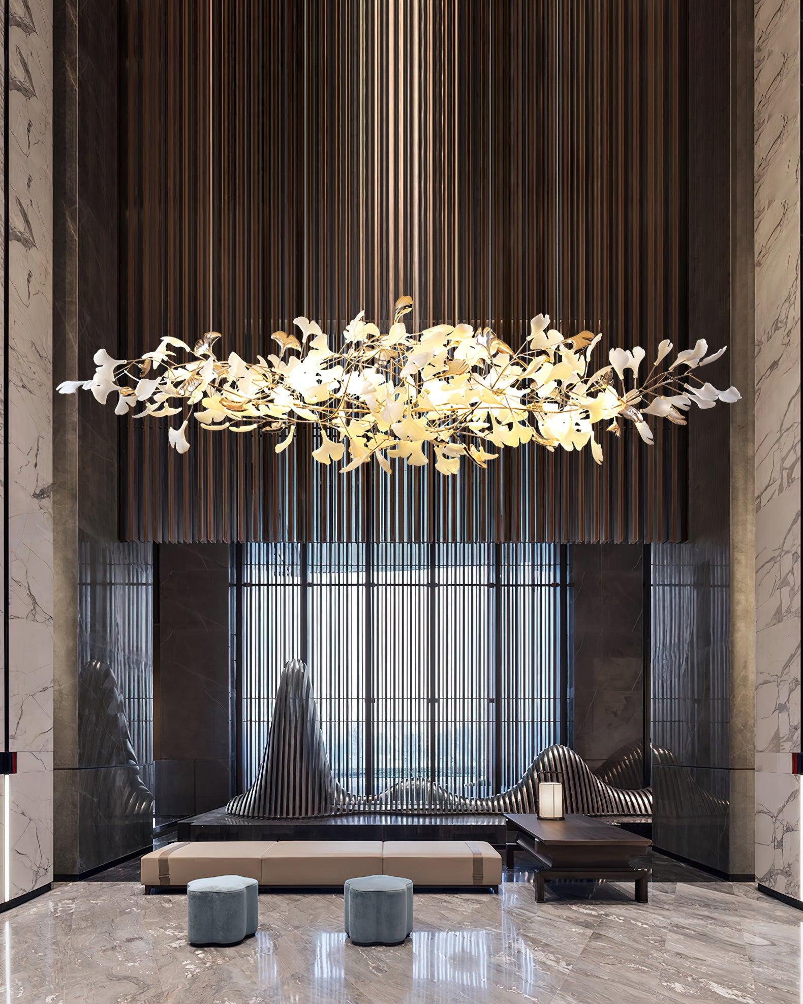 Ginkgo Cloud Chandelier - Model A L 78.7″ x W 23.6″ x H 23.6″Gold & WhiteJoyfuzzy