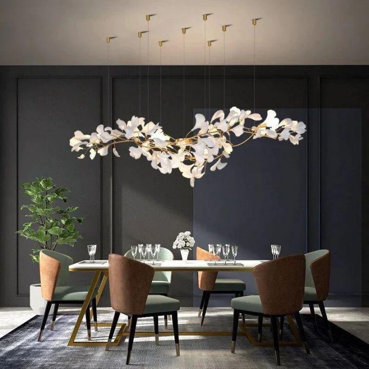 Ginkgo D Branch Chandelier - All white leavesL150(L59")Joyfuzzy