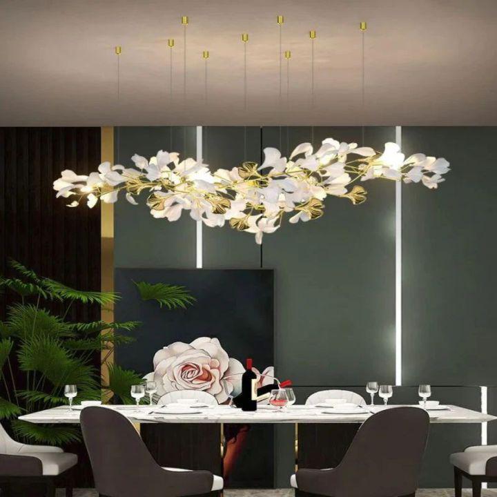 Ginkgo D Branch Chandelier - All white leavesL150(L59")Joyfuzzy