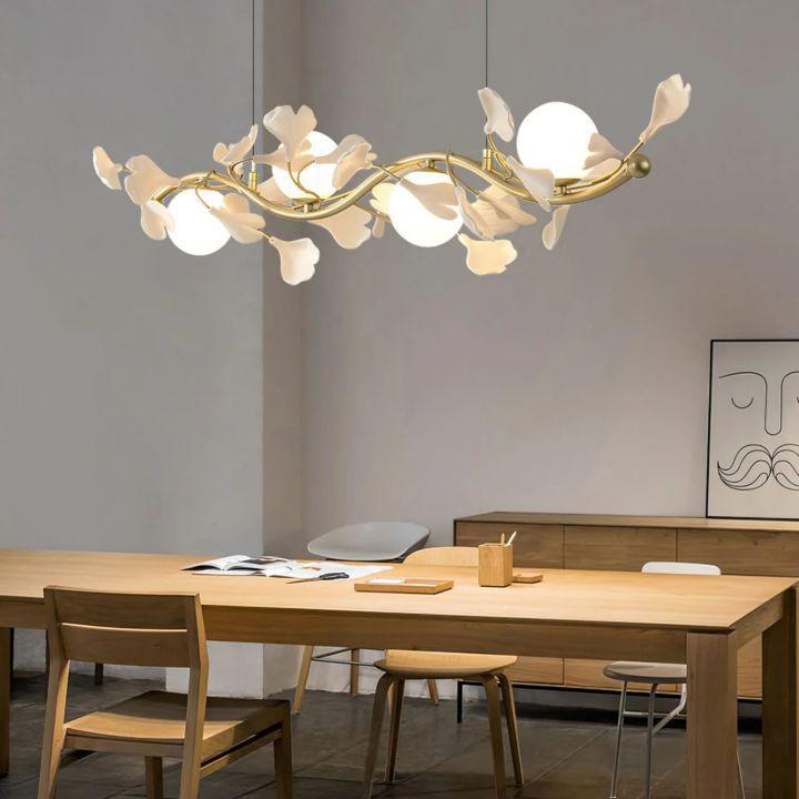 Ginkgo Glass Chandelier - 4 heads Size: L 39.4″(100cm) x H 6.3″(16cm)Joyfuzzy
