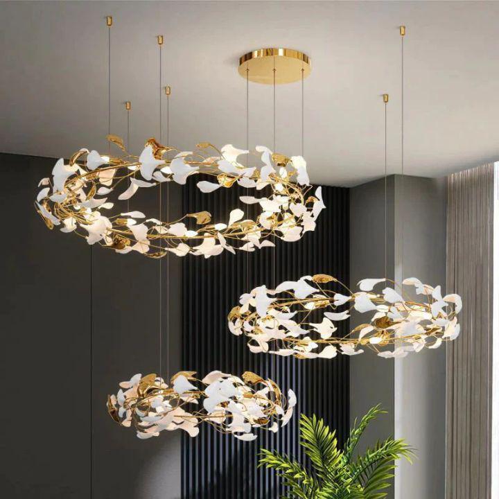 Ginkgo Rings Branch Chandelier - All white leavesD39¼"+ D31½" +D23½"Joyfuzzy