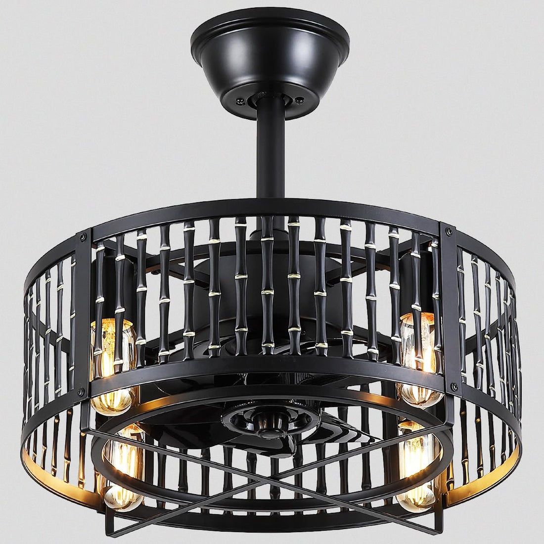 Industrial Black Cage Ceiling Fan Light 18" - Joyfuzzy