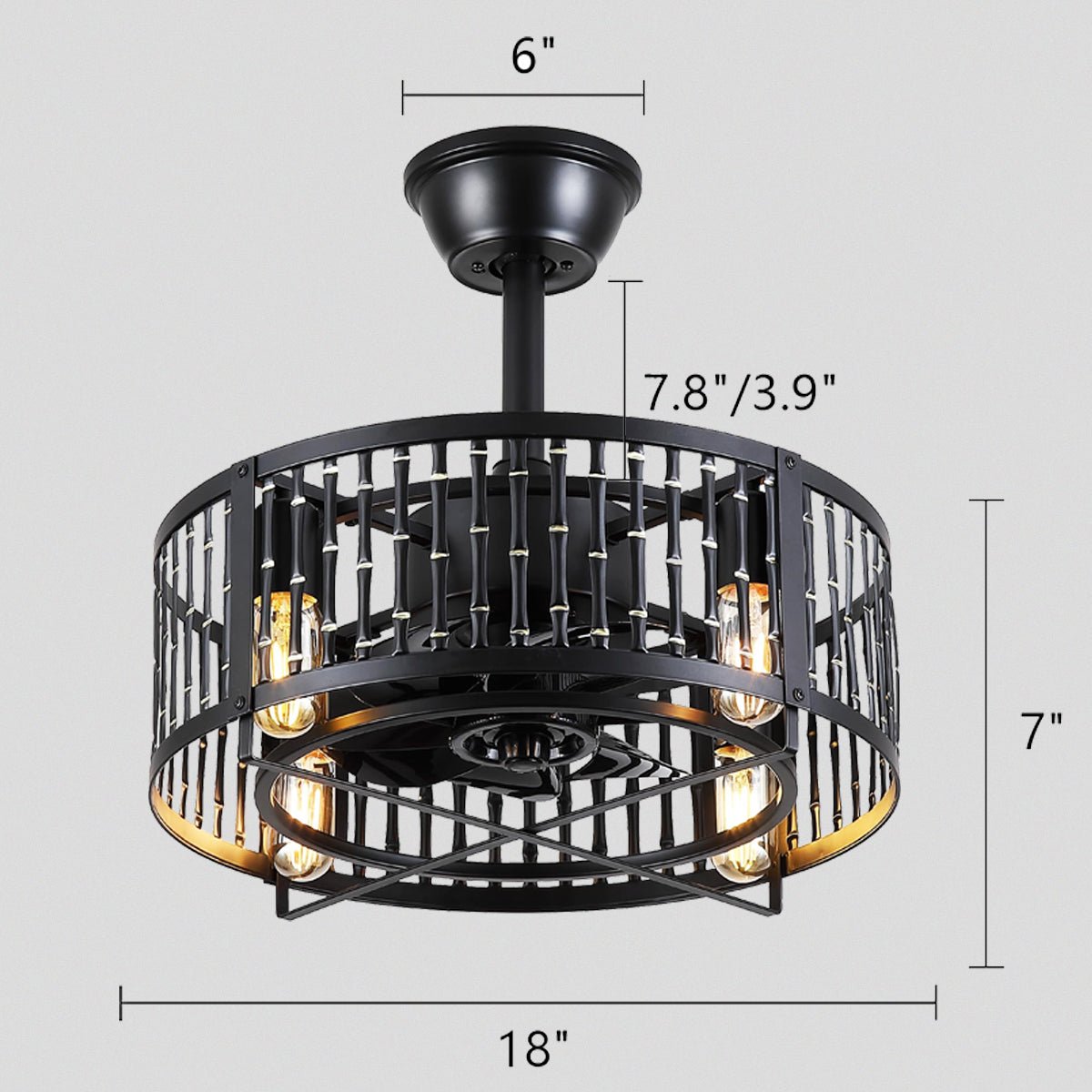 Industrial Black Cage Ceiling Fan Light 18" - Joyfuzzy