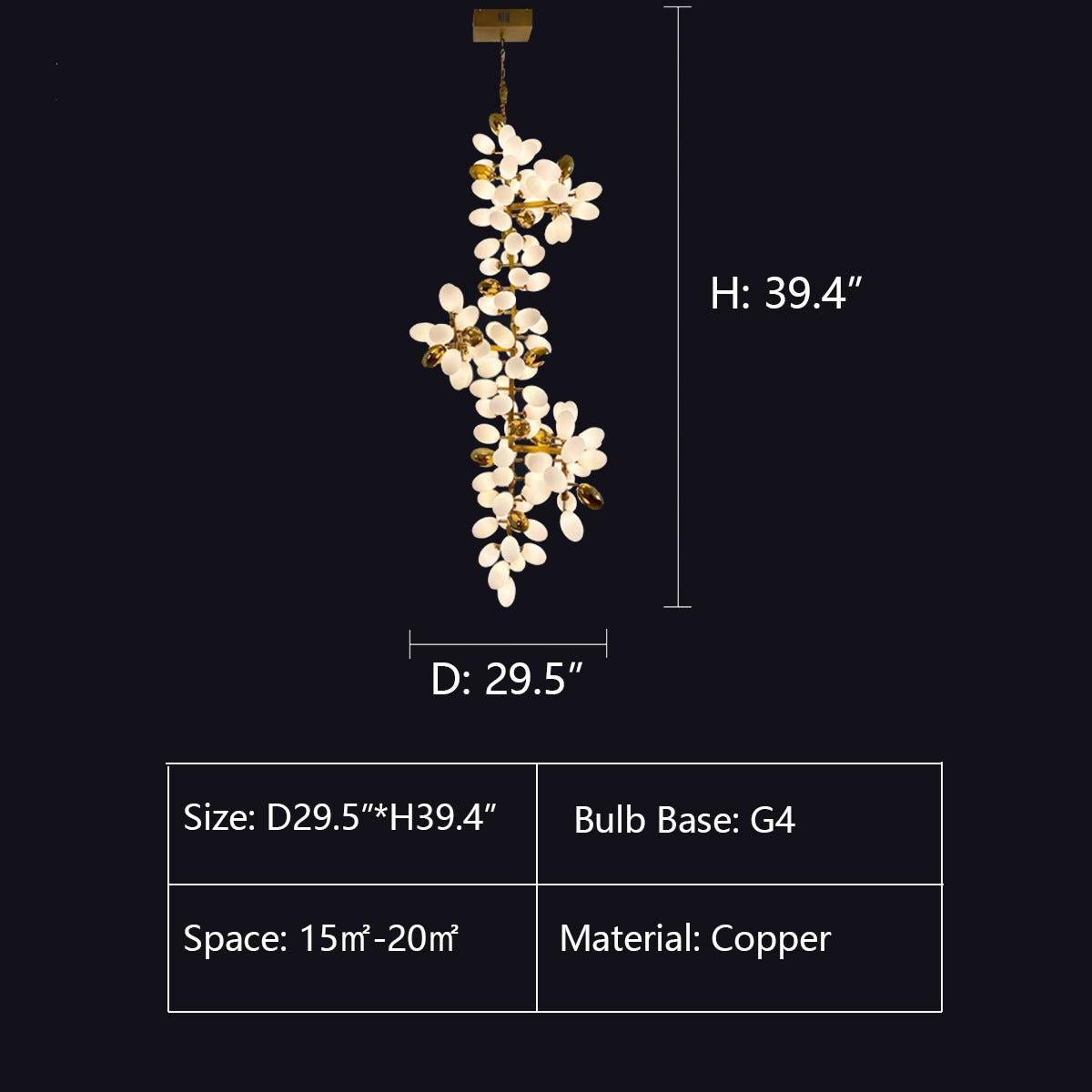 Large Branch Copper Chandelier with Grape Shape Bulbs Unique and Creative Light Fixture for Staircase/ Duplex/ High Ceiling Living Room/ Restaurant - H 78.7" * D 29.5"Warm LightJoyfuzzy