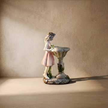 Varlont Vivara Art Deco Fairy Girl Outdoor Floor Lamp - Pink Resin Light for Courtyard