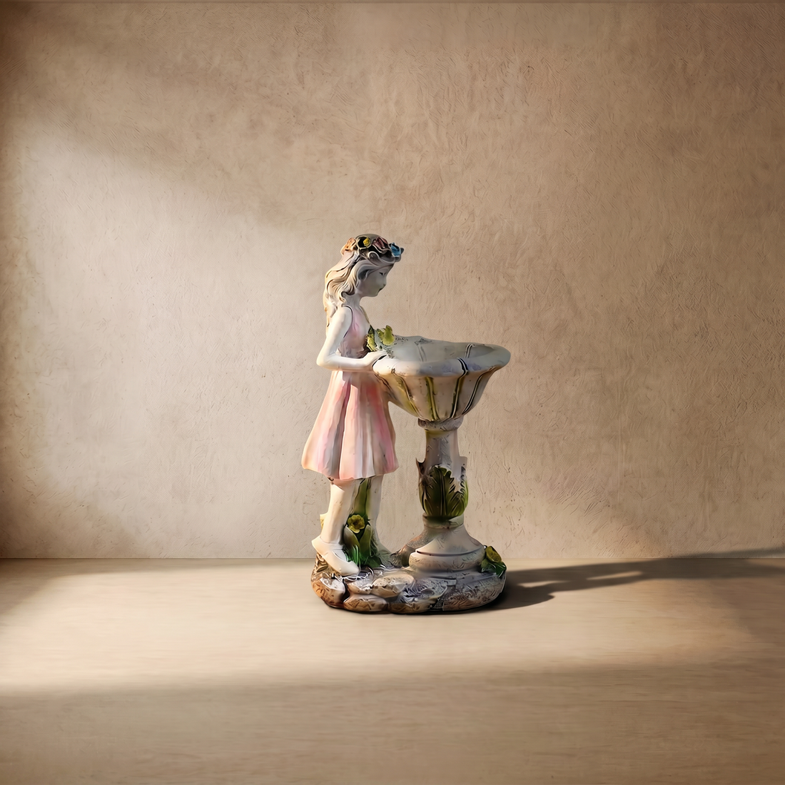 Varlont Vivara Art Deco Fairy Girl Outdoor Floor Lamp - Pink Resin Light for Courtyard