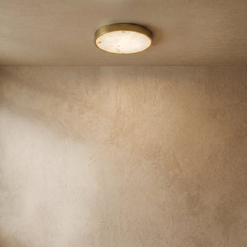 Excelis Modern Alabaster Disc Ceiling Light – Solid Brass Frame Warm Ambient Glow