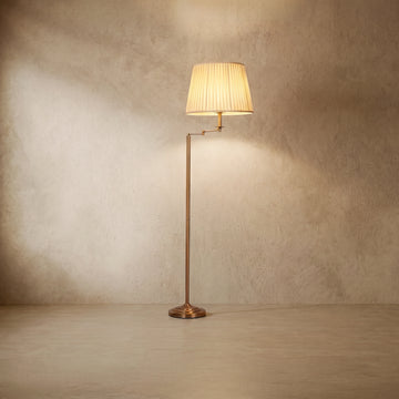 Varlont Lunara Modern Floor Lamp — Brass Metal & Fabric Cylinder Shade Living Room