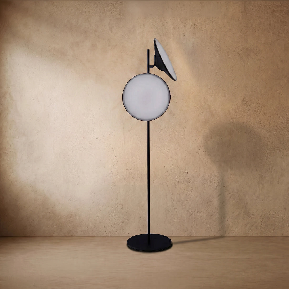 Stellar Modern Floor Lamp - Black Metal Trumpet with Adjustable Hood for Bedroom