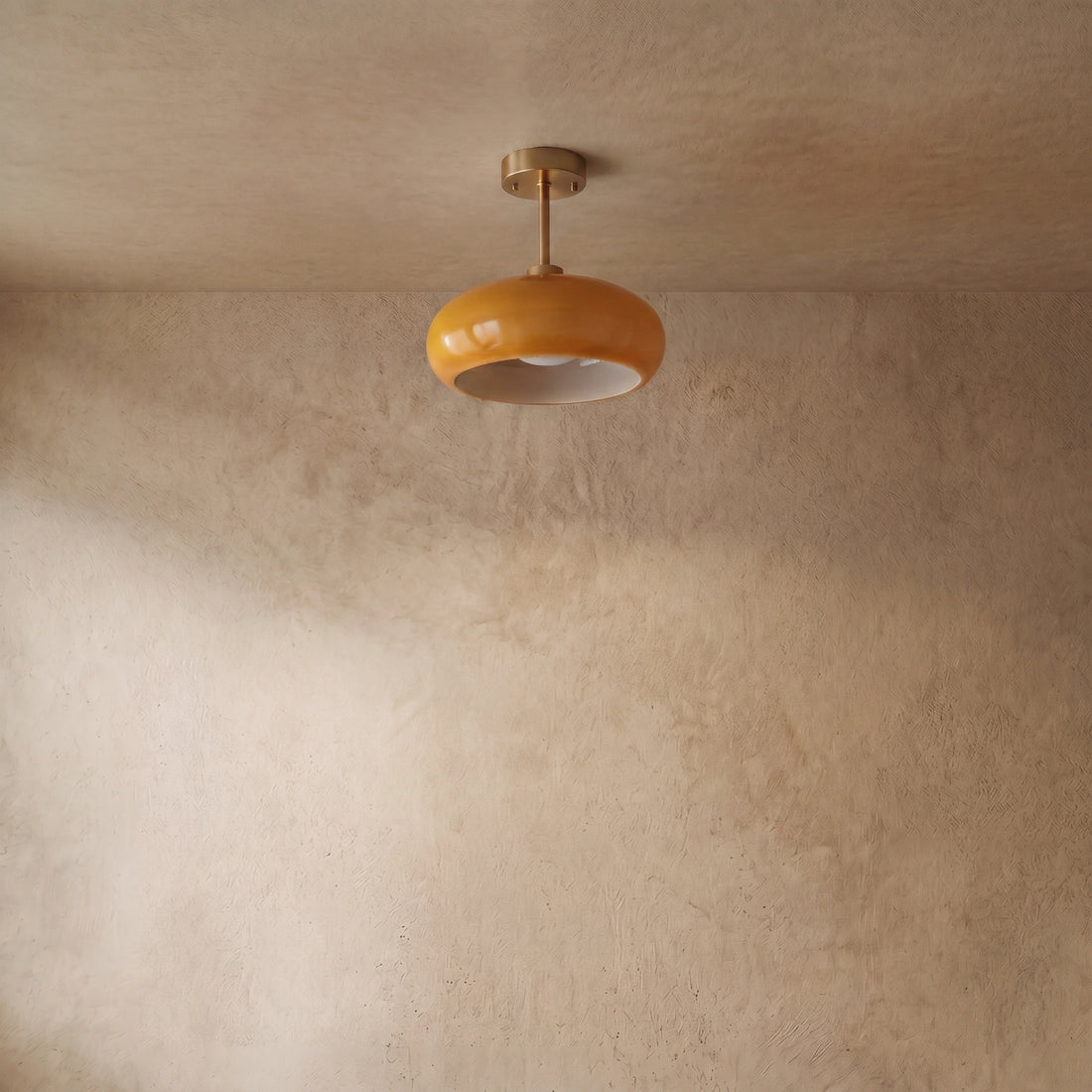 Crema Modern Flush Mount Ceiling Light — Orange/White Glass & Metal Dining Room