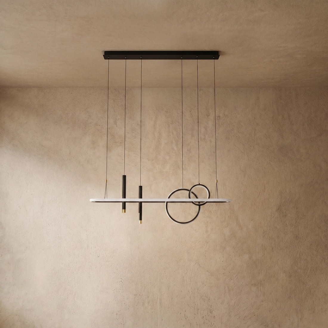 Arcato Modern Geometric Pendant Light — Black/Gold Metal & Acrylic Dining Room