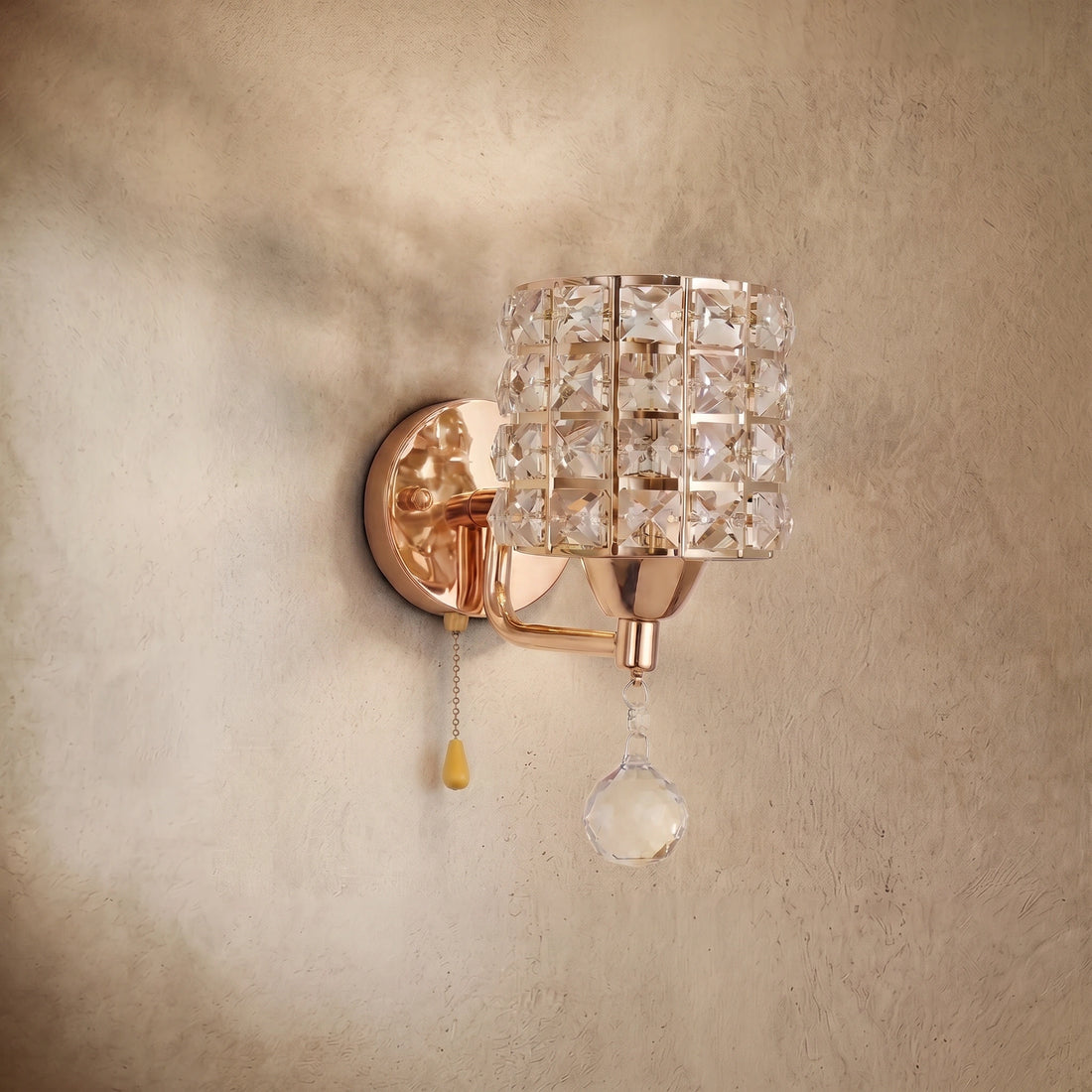 Excelis Modern Crystal Wall Lamp — Gold/Chrome Metal Cylinder LED Living Room
