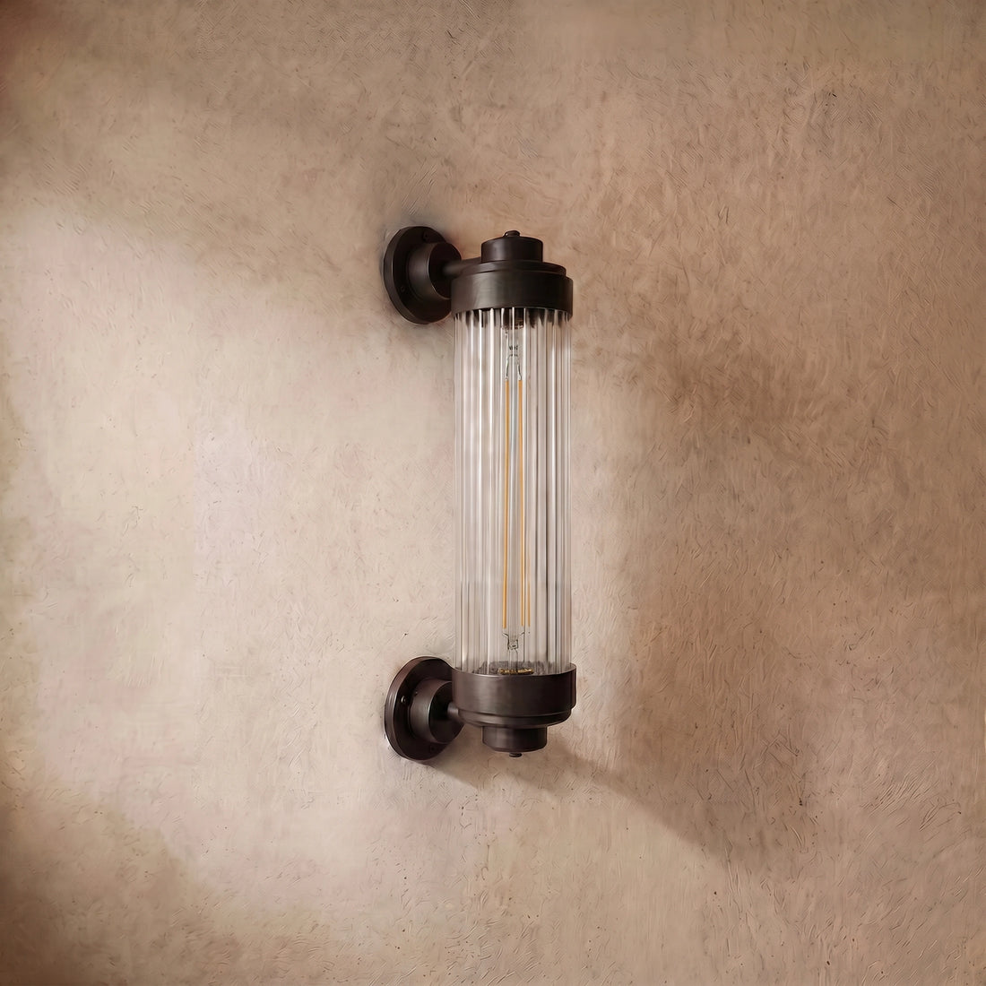 Irondale Modern Outdoor Wall Lamp - Bronze Glass Cylindrical Design for Garden & Patio