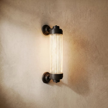 Irondale Modern Outdoor Wall Lamp - Bronze Glass Cylindrical Design for Garden & Patio
