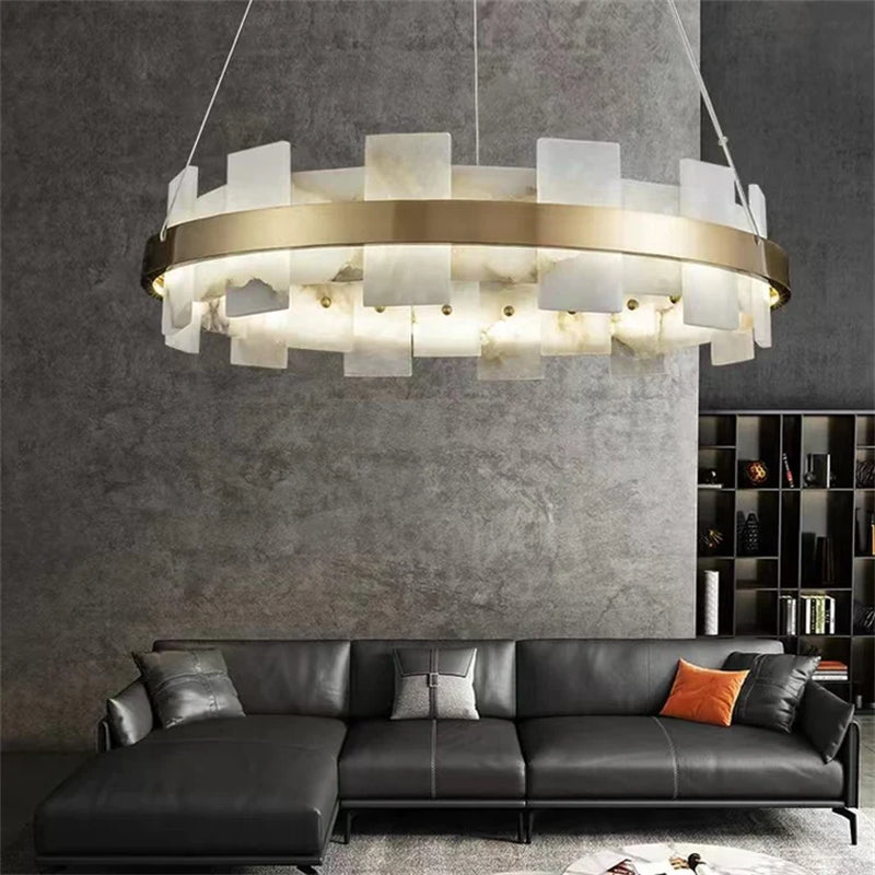 Varlont Anita Modern Round Alabaster Chandelier For Living Room