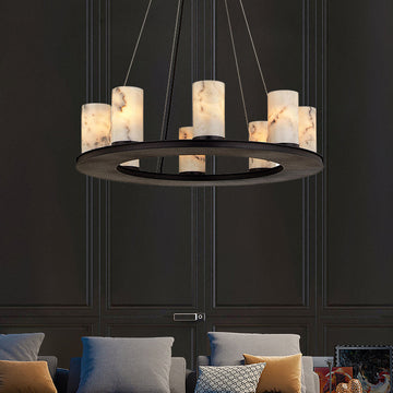 Vaelon Bedia Round Industrial Candelabra Alabaster Chandelier for Dining Table
